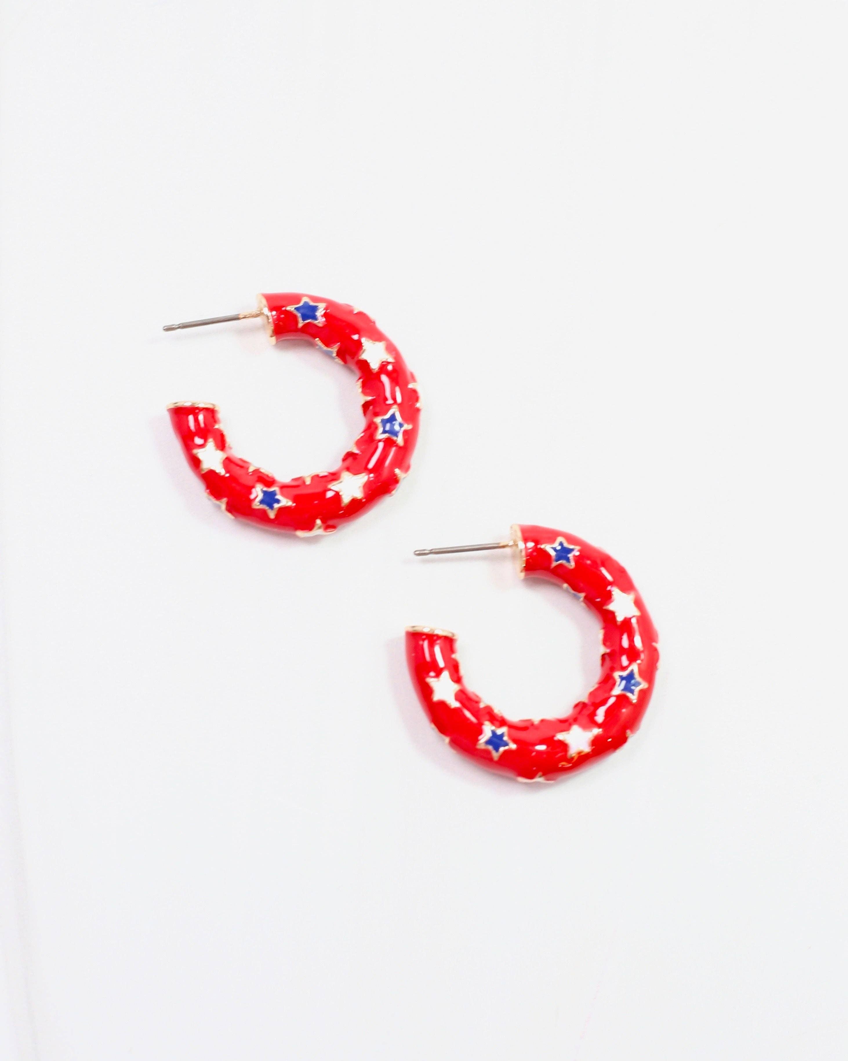 Burr Star Hoop Earring - Red