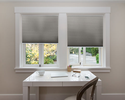 Easy Lift Gray Cellular Shades in Office