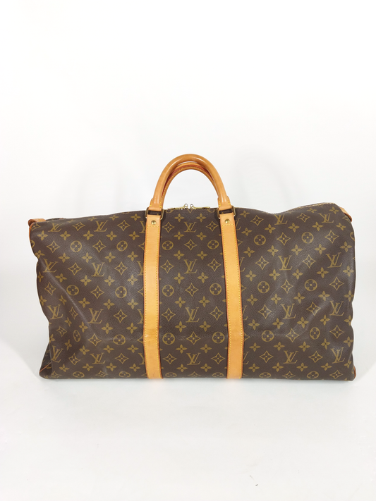 Louis Vuitton Keepall 60 Travel Bag in Brown Monogram Canvas and