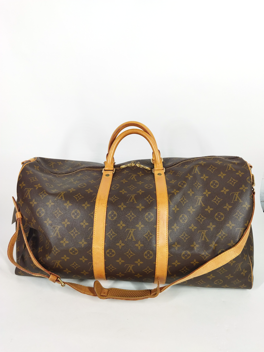 LOUIS VUITTON, Keepall Bandouliere 50 Travel Bag in Brown Monogram Can –  The House of Marcelle and Mr John