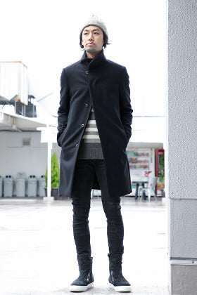 19AW ATTACHMENT "Cashmere mixed flat double melton stand collar coat" Brand Mix Styling!!