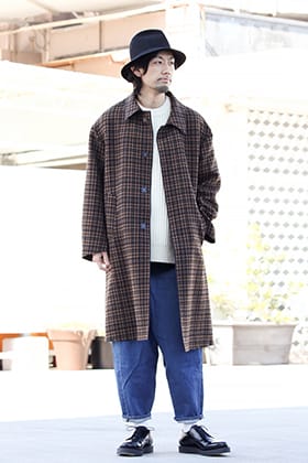 19AW CLANE HOMME "STAND FALL COLLAR CHECK COAT" Brand Mix Styling!!