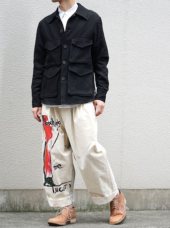 SFTM DRILL RAYON 4 POCKET SQUARE JACKET × YOHJI YAMAMOTO RIGHT SIDE CUT WOMEN MOTIF PANTS