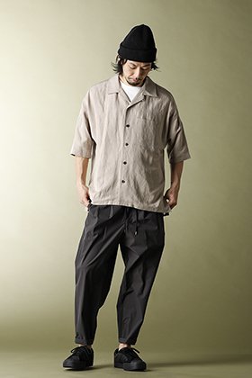 KAZUYUKI KUMAGAI "Rayon Linen Tumbler Drop Shoulder Open Collar Shirt S/S" styling!!