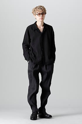 NOUSAN：Open Collar Reversible Shirt x Silk Hemp Spiral Pants Black Styling