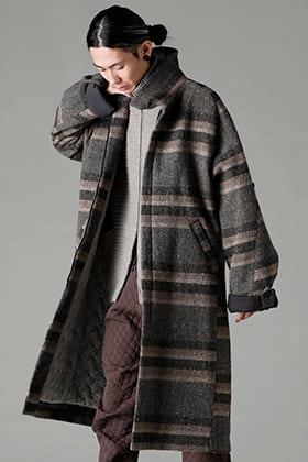 DEVOA 22-23AW High Neck Coat Striped Wool Styling