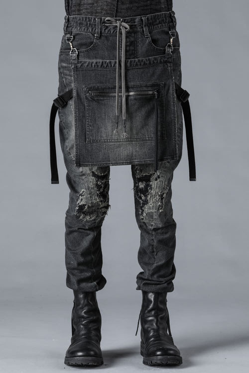 Bum Flap Distressed Denim Drop Crotch Slim Pants - D.HYGEN