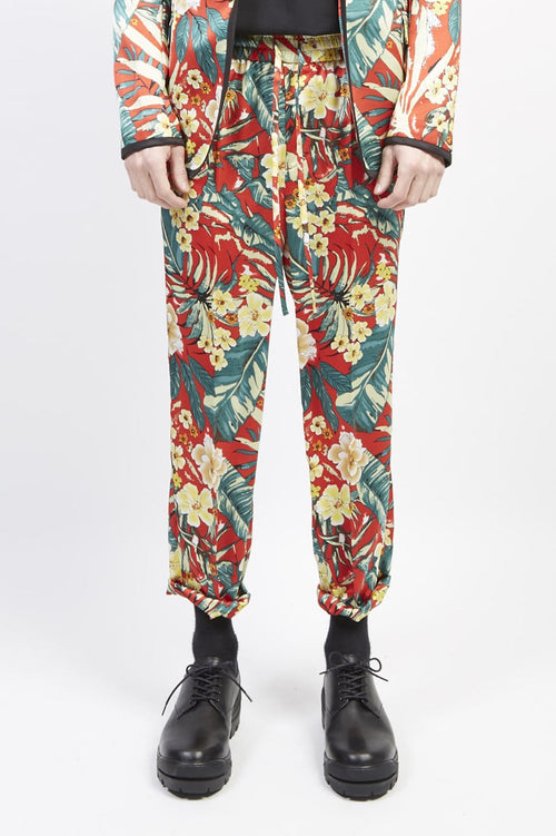 PE Dessin tropical print drawstring pants Red - GalaabenD - ガラアーベント