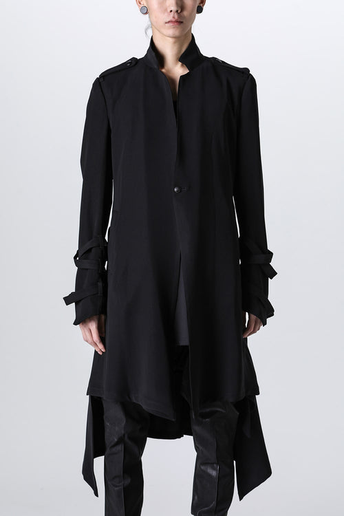 W-Satin Suede Belted Long Jacket Black - kiryuyrik