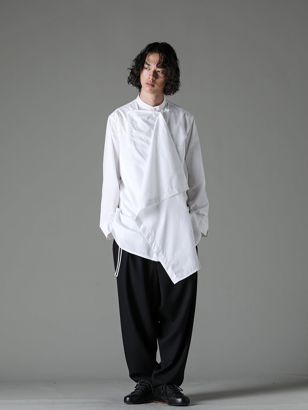 Yohji Yamamoto 23AW J-Front Draped Chain Stitch Blourse White