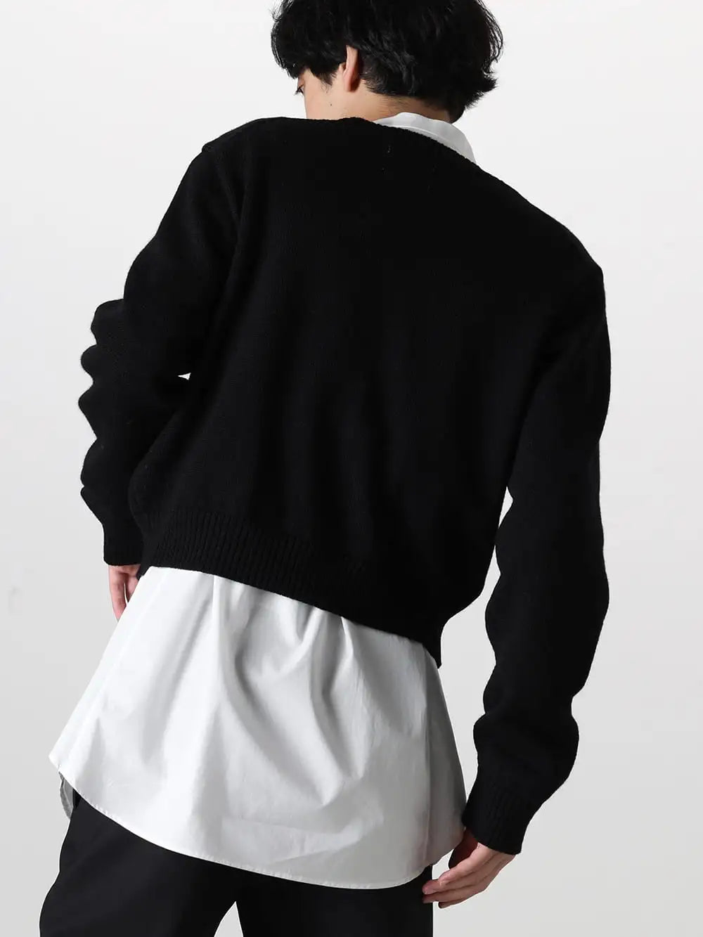 TAKAHIROMIYASHITATheSoloist 23-24AW  - TAKAHIROMIYASHITATheSoloist - Shetland Wool Cropped Cardigan Layered Style！ - sk.0007bAW23-Black - shetland wool cropped cardigan Black 2-003