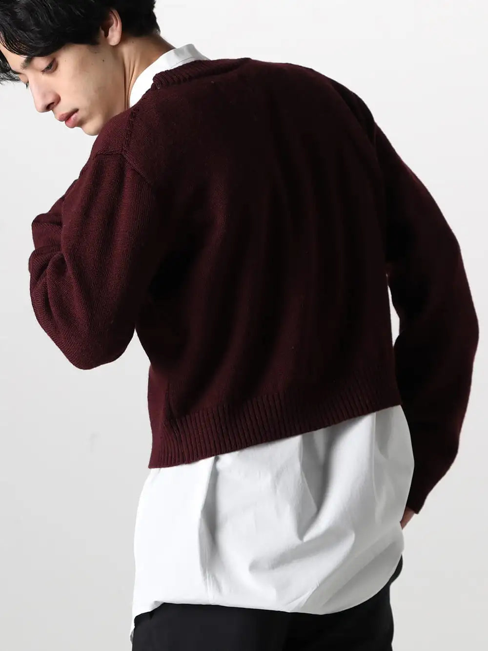 TAKAHIROMIYASHITATheSoloist 23-24AW  - TAKAHIROMIYASHITATheSoloist - Shetland Wool Cropped Cardigan Layered Style！ - sk.0007bAW23-Bordeaux - shetland wool cropped cardigan Bordeaux 2-006