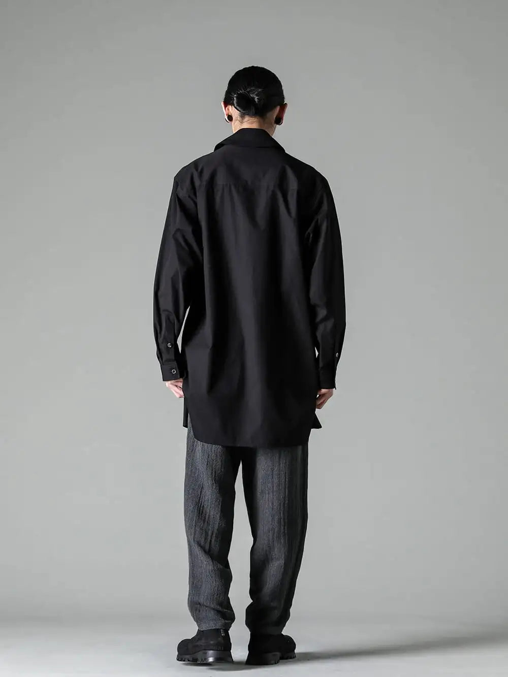 Yohji Yamamoto 24SS(Spring Summer)  - Yohji Yamamoto & Y's for men 24SS collection Style #2 - MS-B10-004-Chin Flap Paneled Blouse - HS-P45-014-Side Flush Pocket Pants 2-002