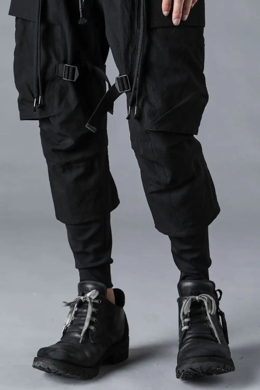 D.HYGEN 24SS - st107-0724s-black Salt Shrink Washed Dobby Border Layered Cargo Pants 6-004