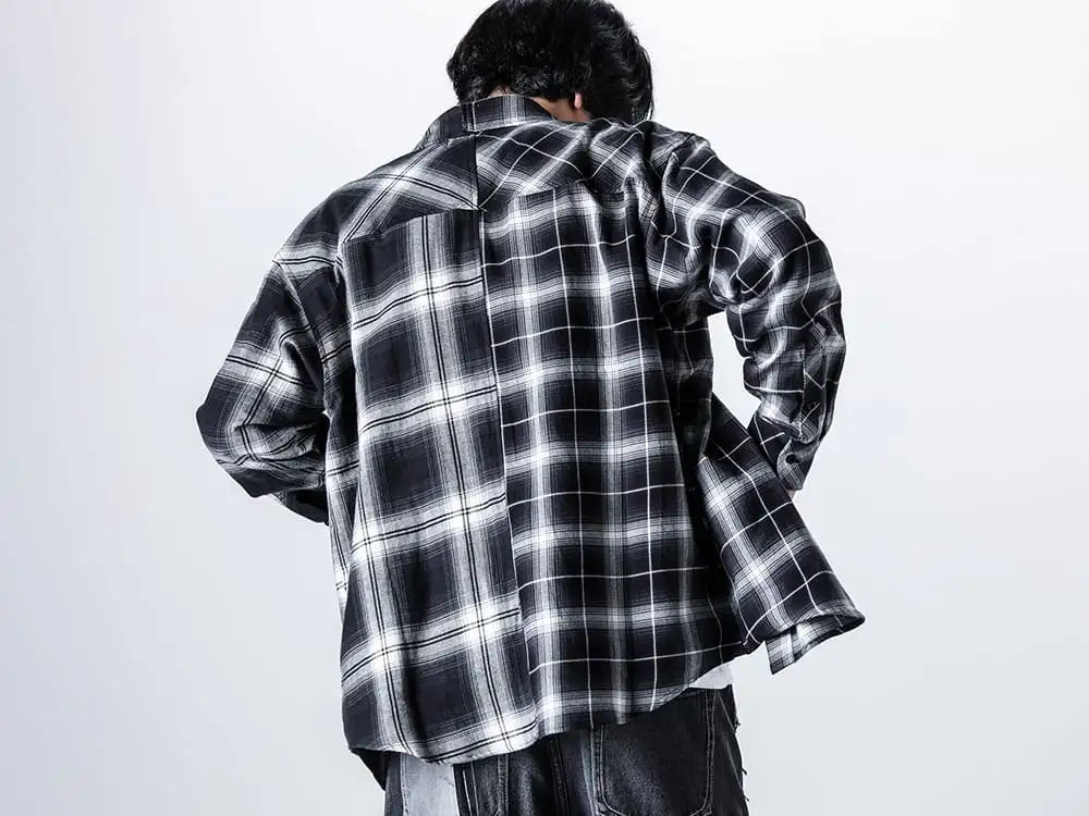 RAFU 24SS STYLING  - Checked shirts with a non-mainstream feel - Rafu008-Docking shirt black - 16102-Black_CL-Twisted 3D sarouel denim black CL 2-002