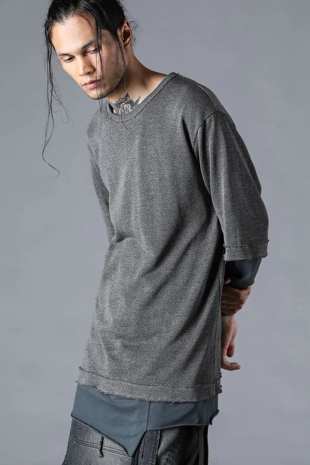 D.HYGEN 24SS  - ST101-1124S Washi english paper × rayon knit layered T-shirt 2-004