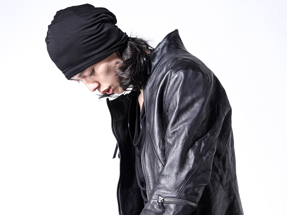 D.HYGEN / JULIUS 2024SS - Eco-Friendly Full Vegetable Tanned Leather - ST105-0124S(Double Zipper Horse Leather Jacket) 859ACU5-Black(Rayon Silk Jersey Beanie Cap) - 2-006