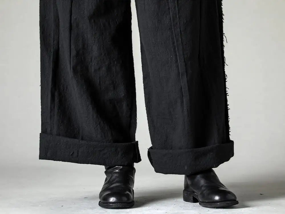 CHIAHUNG SU GUIDI 24SS - Very beautiful pants with a very thick silhouette - SS24-MP16-CWO Hand Dye Rowing Wide Leg Strausser Back Zip Middle Boots - Horse Full Grain Leather - 988X 3-005