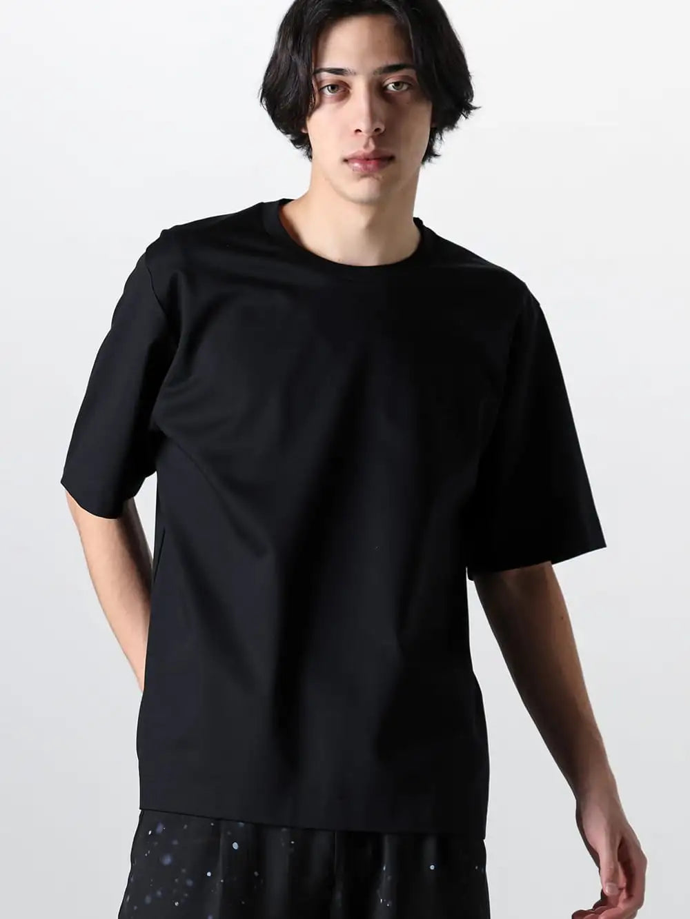 IRENISA - イレニサ 24SS - ブラック - IH-24SS-T006-AG-Black-Black-cord - ショートスリーブTシャツ Black × Black cord - IH-24SS-P033-DMF-Black - ワンタックトラウザーズ Black - IH-22SS-S001-RC - レザーシューズ 3-002