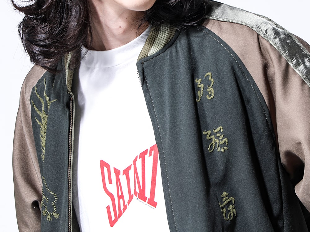 ink / SAINT Mxxxxxx 2024SS - Reversible sukajyan for active use. - ink24SS-01-Khaki(Nothing Reversible Souvenir Jacket Khaki) SM-YS8-0000-011(RIBON SAINT RIBON SAINT Short sleeve T-shirt White × Red) - 2-004