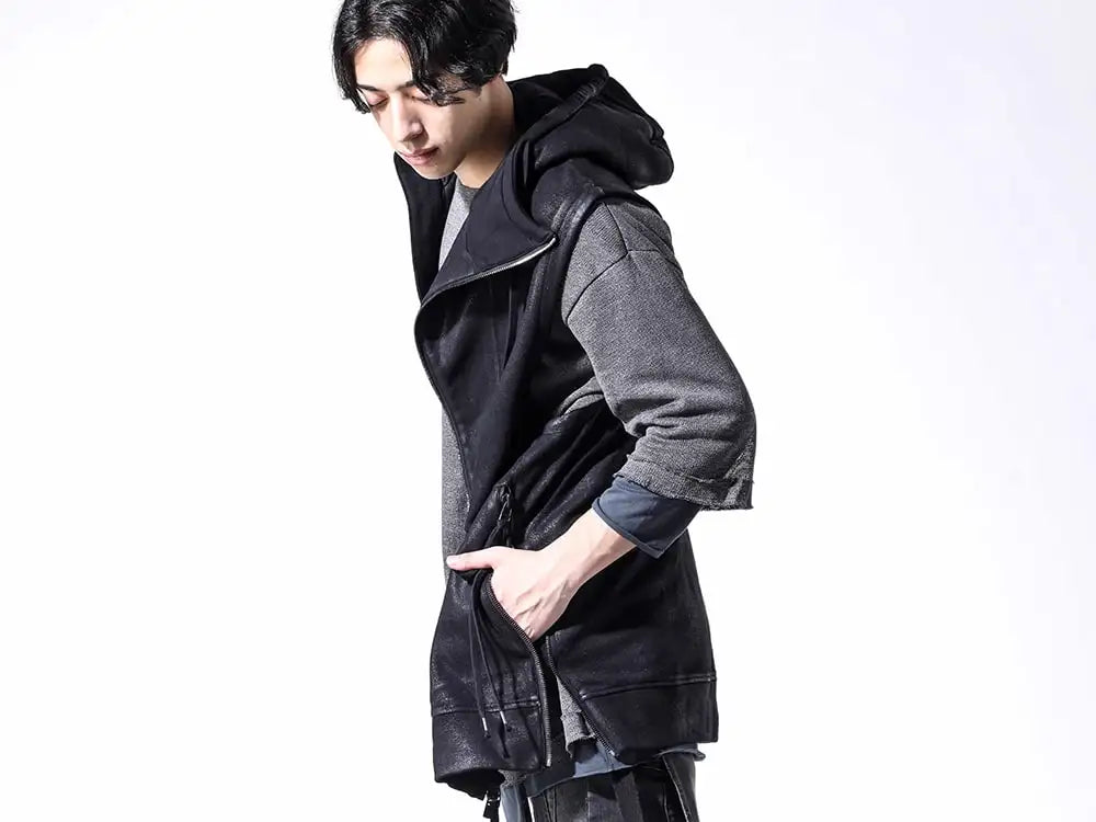 D.HYGEN 24SS(Spring Summer)  - Japanese and rayon knit - ST101-0424S Untwisted Fleece-Line Coate Hooded Vest ST101-1124S Washi x Rayon Knit Layered T-Shirt 2-002
