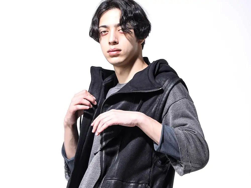 D.HYGEN 24SS(Spring Summer)  - Japanese and rayon knit - ST101-0424S Untwisted Fleece-Line Coate Hooded Vest ST101-1124S Washi x Rayon Knit Layered T-Shirt 2-005
