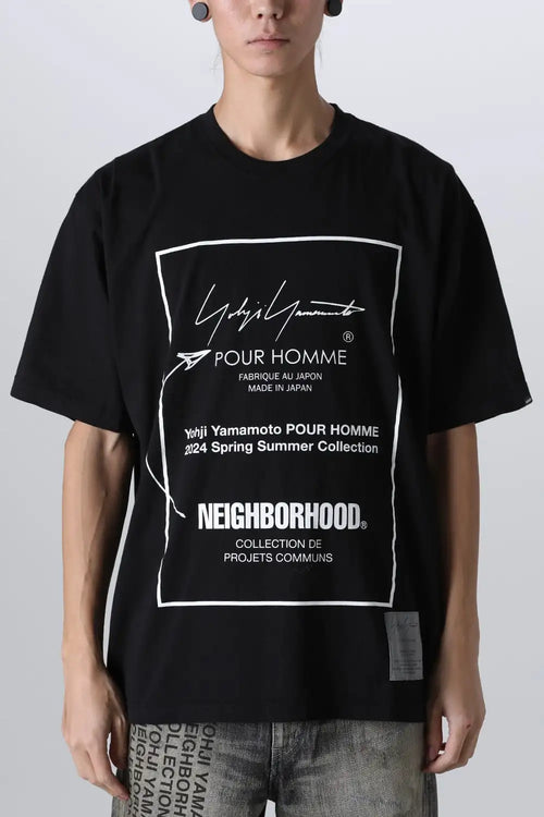 NEIGHBORHOOD x Yohji Yamamoto Print Short Sleeve T-Shirt Black - Yohji Yamamoto