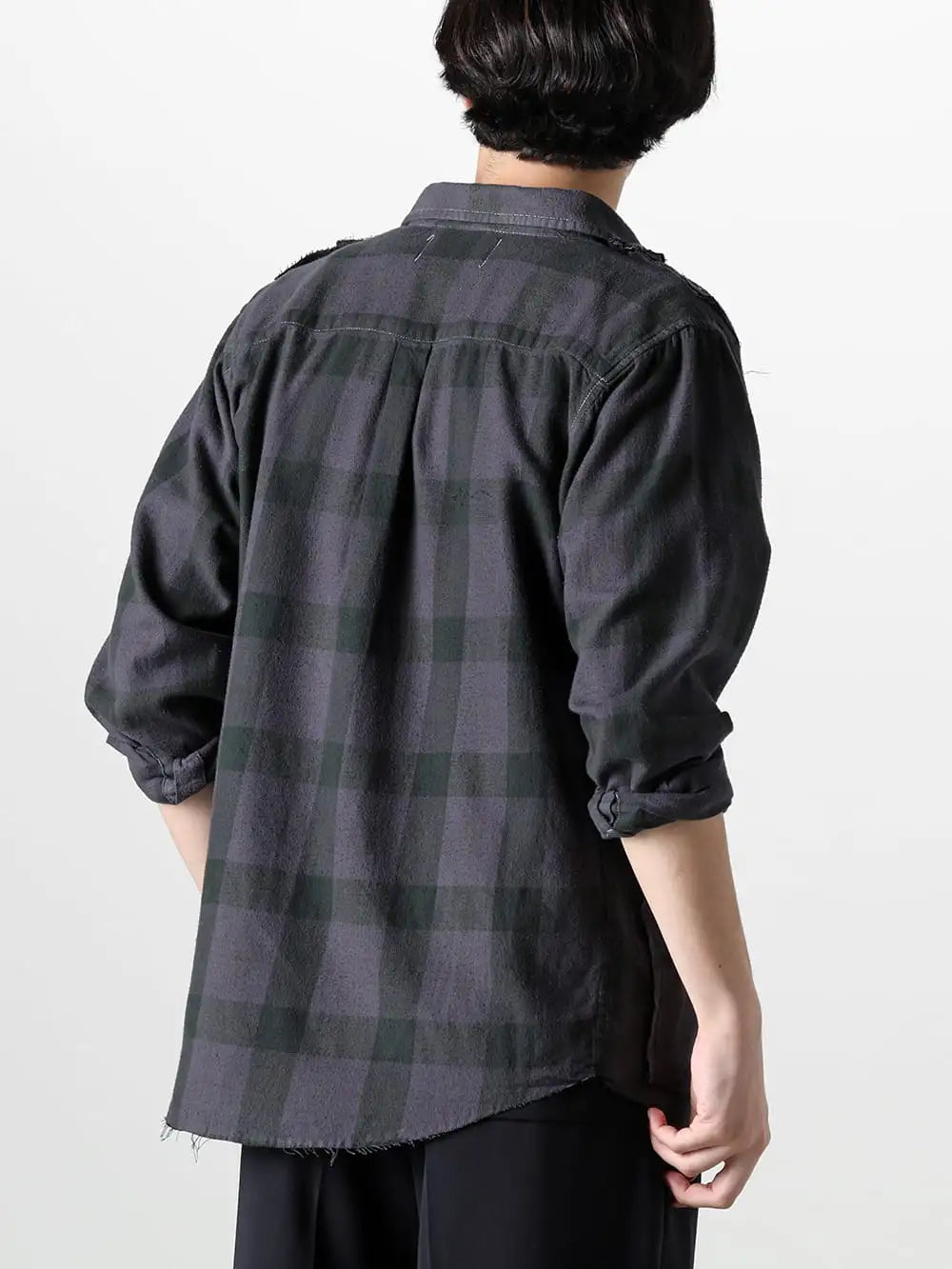 Rafu  24SS - Remake Shirt Inspired by Vintage Clothing - Rafu030 - Remake Shirt - IH-24SS-T006-AG-Black-Black-cord - Short Sleeved T-Shirt Black × Black cord - IH-24SS-P018-ND-Dark-Navy - Two Tucks Wide Trousers Dark Navy 3-007
