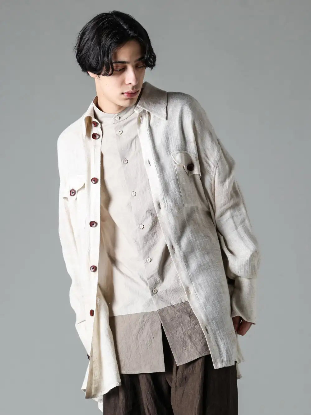 Peng Tai DEVOA 24SS  - Oversized shirts tailored with a neutral atmosphere - PTS24M06-2 Hand Dye Double Pocket Oversized Shirt SHE-CTKM Shirt Cotton 2-001