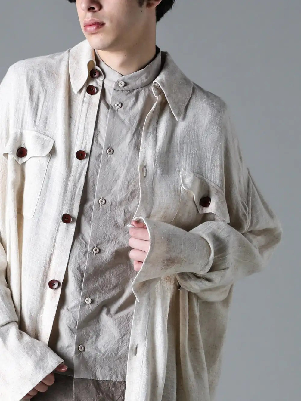 Peng Tai DEVOA 24SS  - Oversized shirts tailored with a neutral atmosphere - PTS24M06-2 Hand Dye Double Pocket Oversized Shirt SHE-CTKM Shirt Cotton 2-003