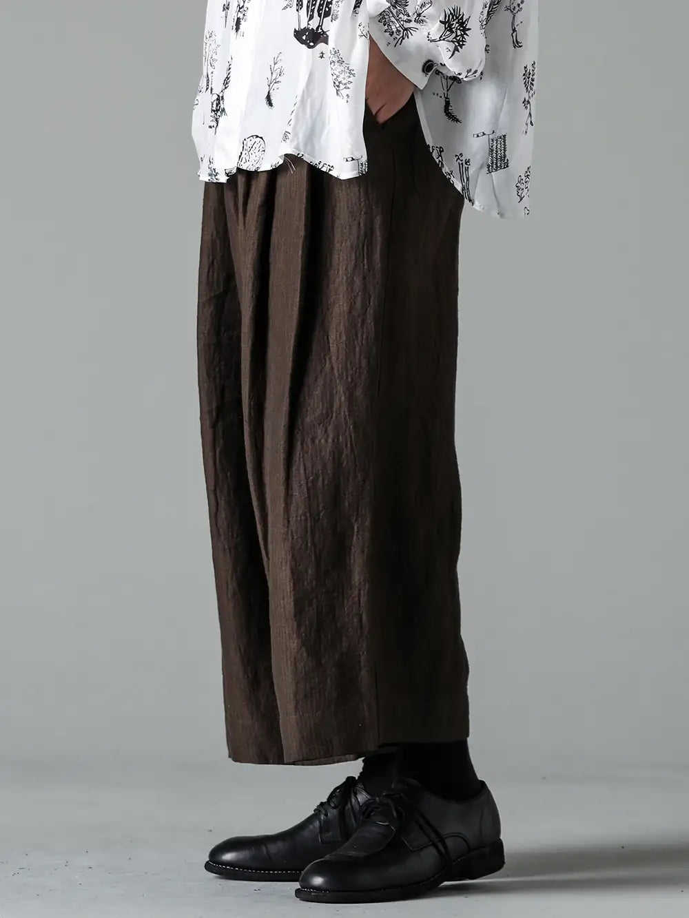 ZIGGY CHEN 24SS - Comfortable, casual fashion in a fashionable way - 0M2410509 Pleated Extra Wide Leg Trousers - 992x-black-guidi Classic Derby Shoes Laced Up Single Sole - Horse Full Grain - 992X Black 3-002