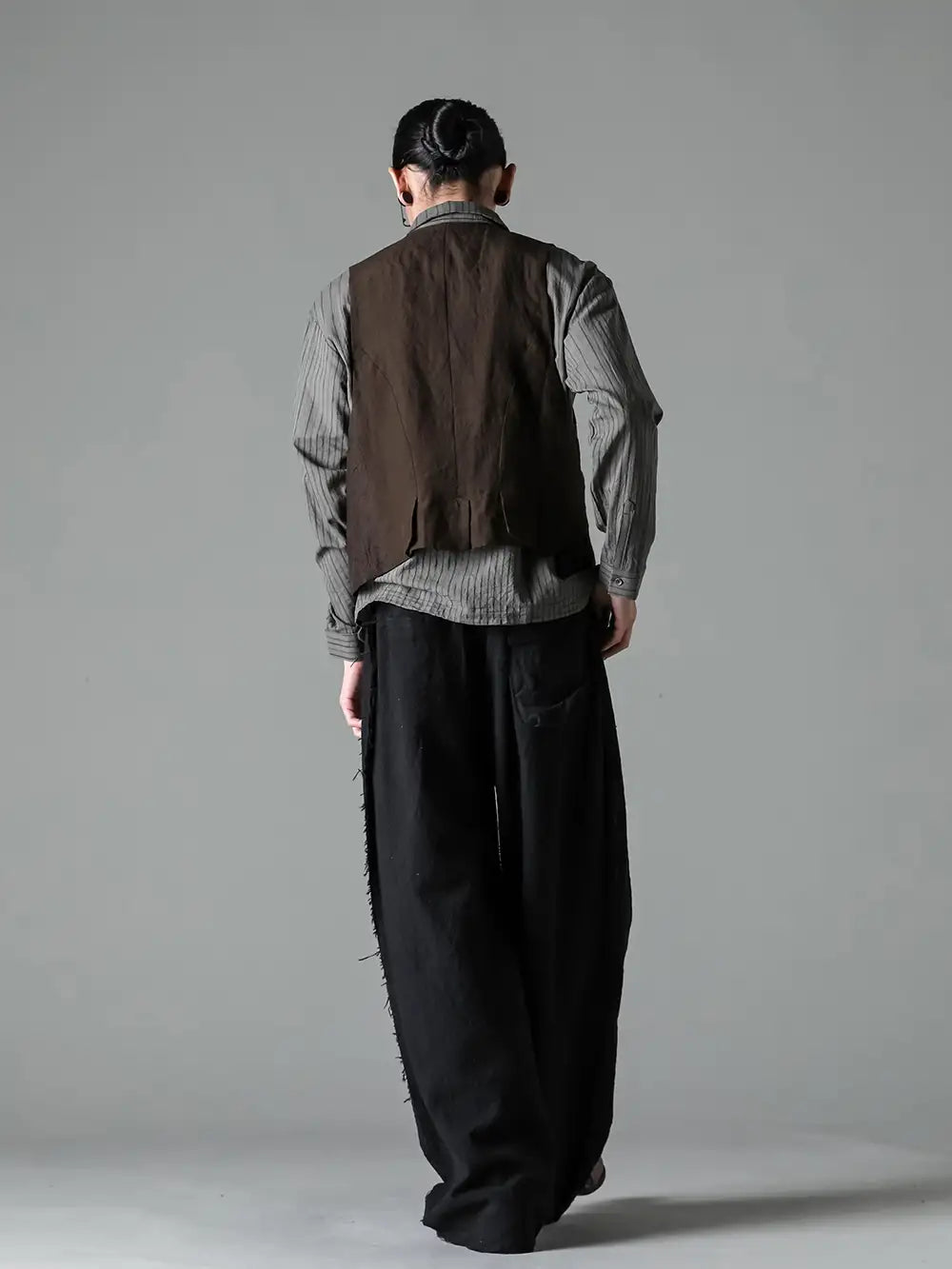 Chiahung Su ZIGGY CHEN 24SS - Artisan style recommended for spring and summer - 0M2410101 PatchWork Double Breasted Waist Coat - SS24-FS8-COS Asymmetrical Hand Dyed Stripe Shirt - SS24-MP16-CWO Hand Dyed Rawing Wide Legs Trouser - 992X-CO149T Classic Derby Shoes Laced Up Single Sole - Horse Full Grain - 992X CO149T 1-005