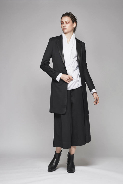 Tuxedo Cloth Stretch Long Jacket - GalaabenD - ガラアーベント