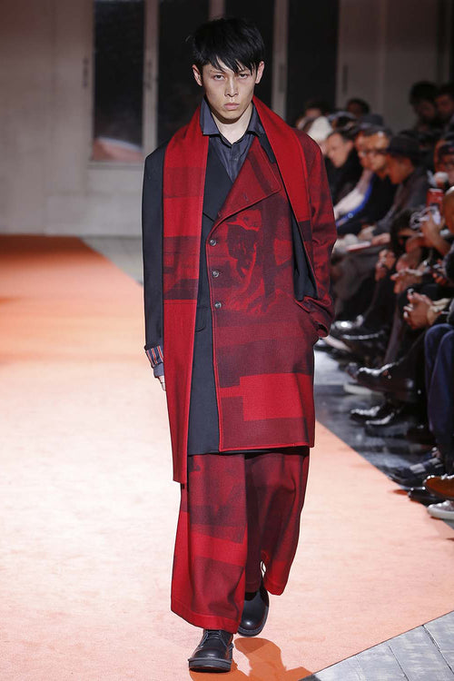 Red flannel scarf jacket - Yohji Yamamoto - ヨウジヤマモト