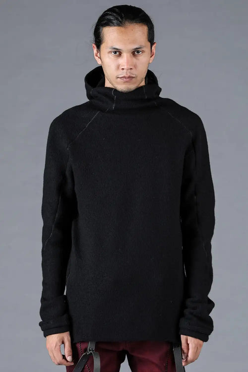 Wool Cotton Knit Balaclava Long Sleeve T-Shirt Black - D.HYGEN
