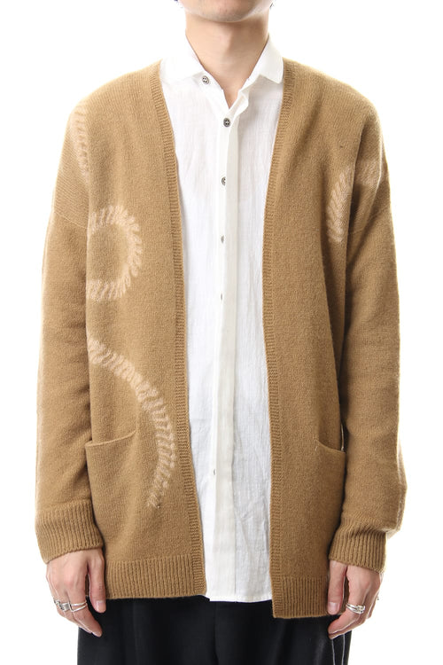 Cashmere Seamless Cardigan "Rope" Shibori Makinui Camel / Ecru - suzusan - スズサン