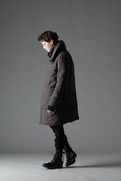 Wool x Linen High-Neck Long Down Coat Black - D.HYGEN