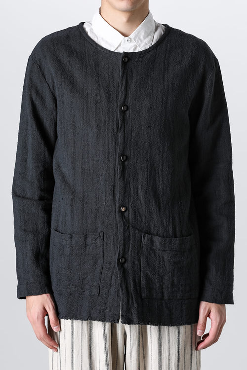 Crew Neck Jacket Stripe Linen Black - NOUSAN