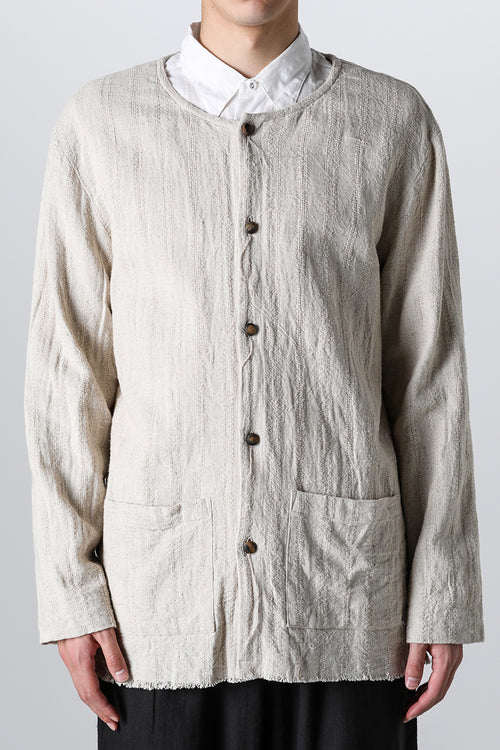 Crew Neck Jacket Stripe Linen Natural - NOUSAN