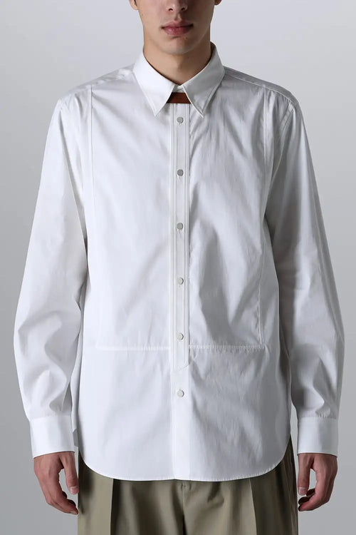 Front panel Shirt With Leather Tab White - IRENISA