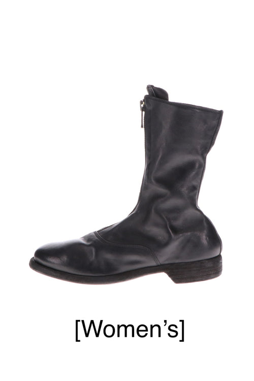 Middle Front Zip Boots Single Sole - Soft Horse Full Grain Leather - Black - Guidi