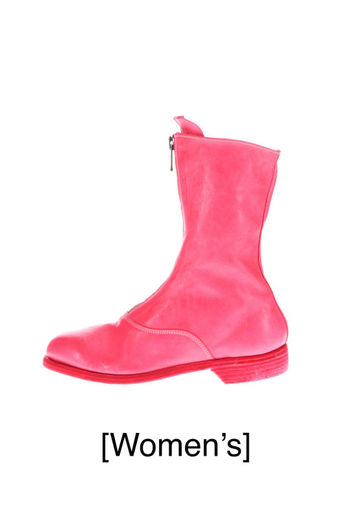 Middle Front Zip Boots Single Sole - Soft Horse Full Grain Leather - Pink - Guidi