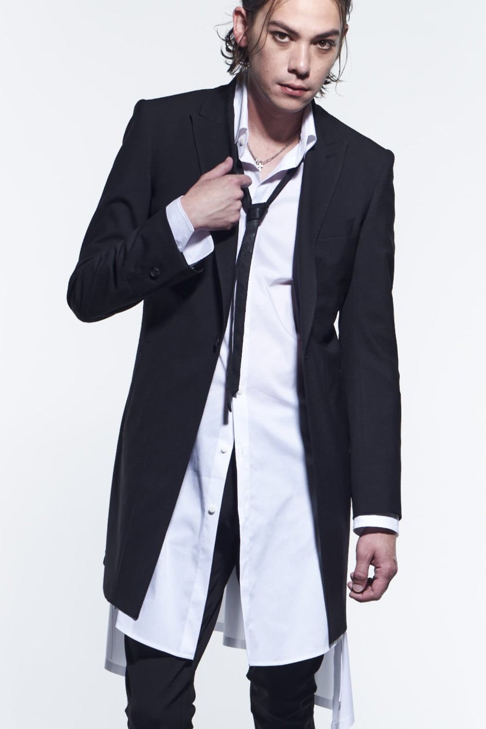 KN-HJ07-903-Black | Long Peacked Jacket Black | kiryuyrik | Online 