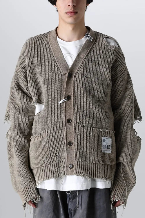 Bleached Knit Cardigan Khaki - MIHARAYASUHIRO