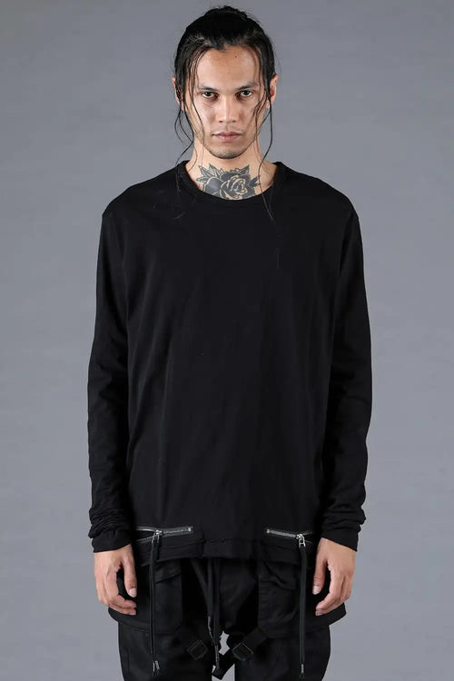 30/- Soft Cotton Jersey Zip Open Long Sleeve T-Shirt Black - D.HYGEN