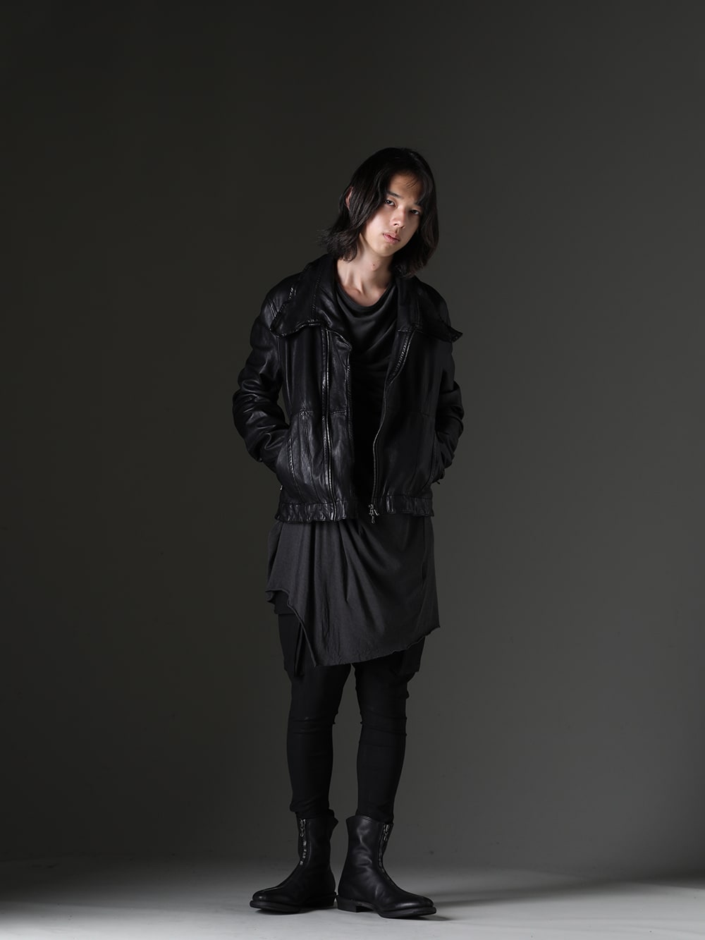 JULIUS 2023-24AW ジャットネックWレザージャケット スタイリング