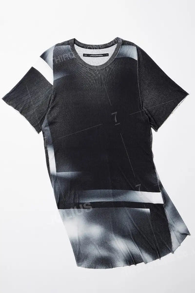 Printed Rayon Stretch Rib Short Sleeve T-shirt - JULIUS