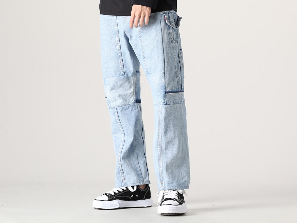 ink / MIHARAYASUHIRO 2023-24AW - Creating Pants from a Denim Jacket - ink23AW-10-M3(Denim Cargo Pants - M3) A01FW702-black(PETERSON Canvas Low Cut Sneaker Black) - 3-004