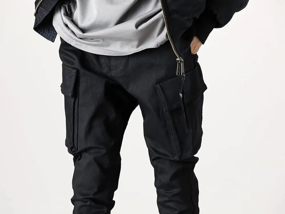 RIPVANWINKLE 23-24AW - Trousers with a unique double cargo pocket design - RB-504-Black - Bush Jeans Black 3-003