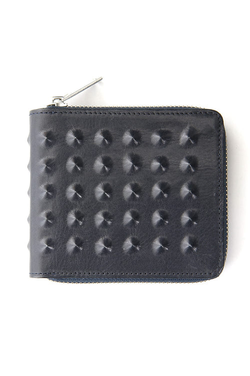 Invisible Studs Zip Wallet Navy - MIHARAYASUHIRO